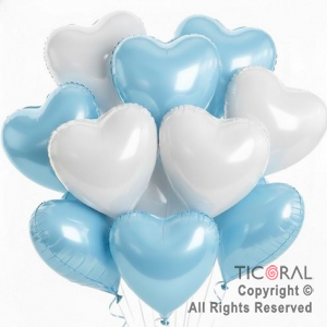SET DE GLOBOS CORAZON COMBINADOS CELESTE Y BLANCO MATE x 10 UNIDADES